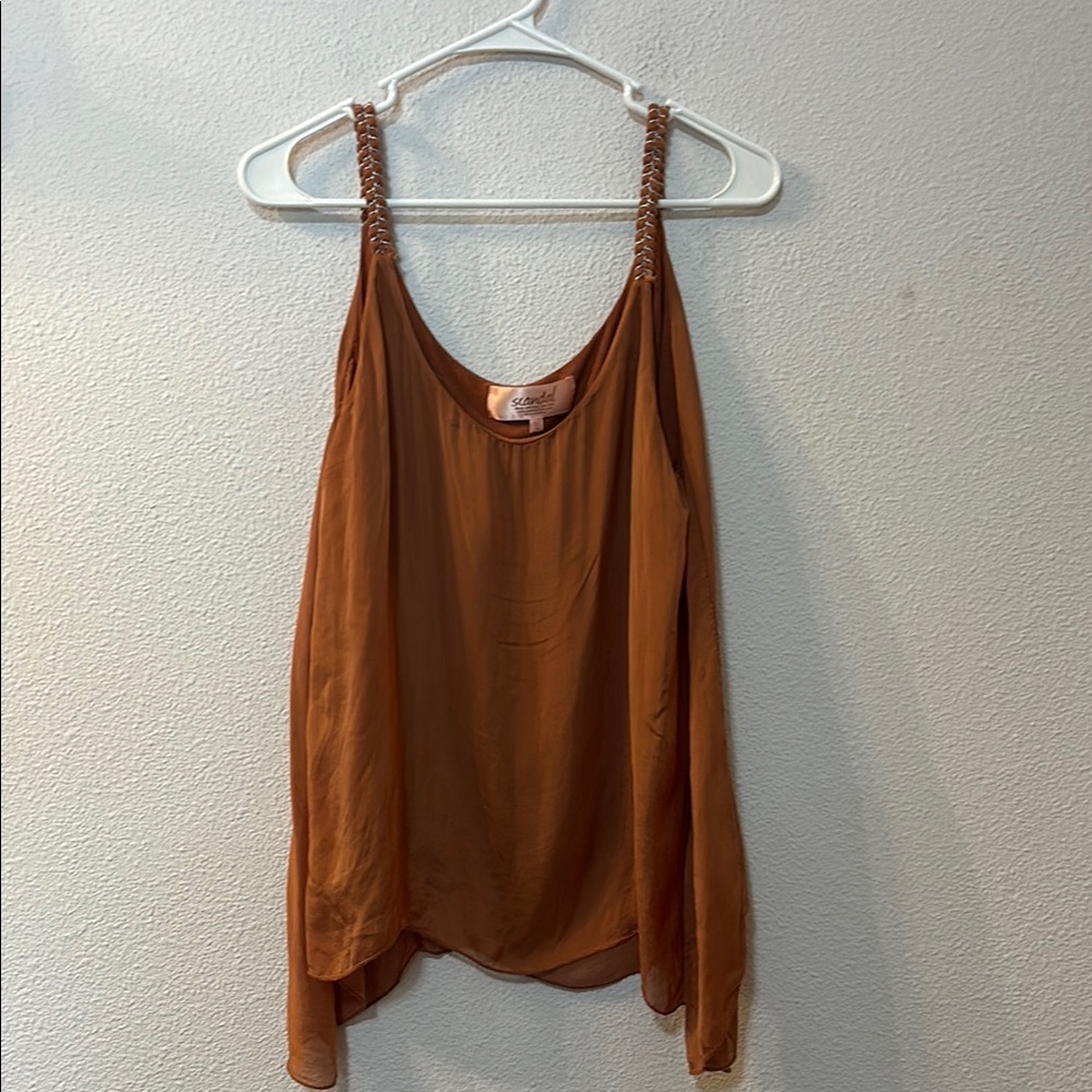 Scandal Brown Asymmetrical Tank Top with Sleeveless Design